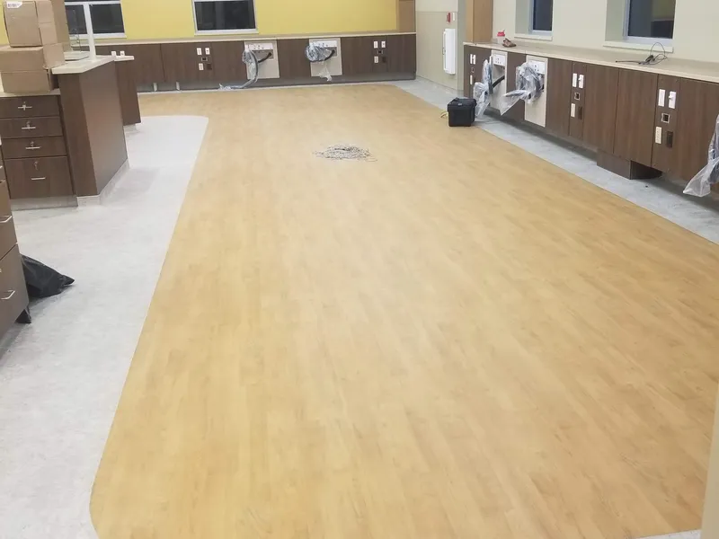 Curved wood-look inlay at a medical office